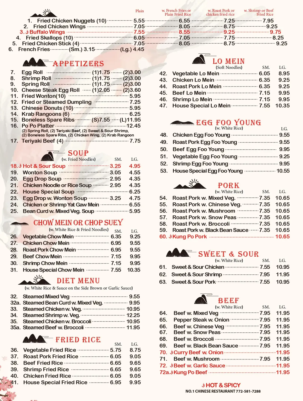 No. 1 China Chinese Restaurant Jackson Menu